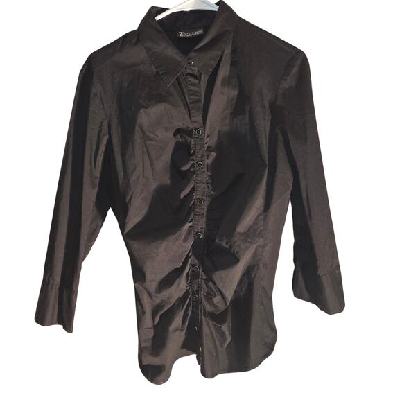 7th Avenue Design Black Ruched Blouse - Women's Large - Picture 1 of 5